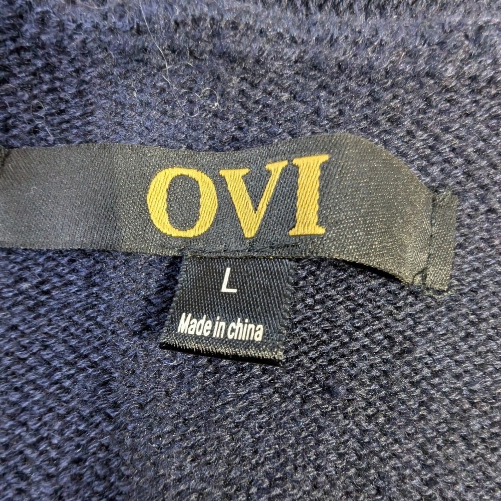 OVI Women's Navy Blue Knit Cardigan Shawl Collar, Pockets, Size L - Picture 5 of 10